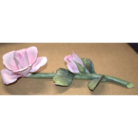 Napoleon Capodimonte Porcelain Pink Rose Flower Stem Italy - Picture 4 of 9